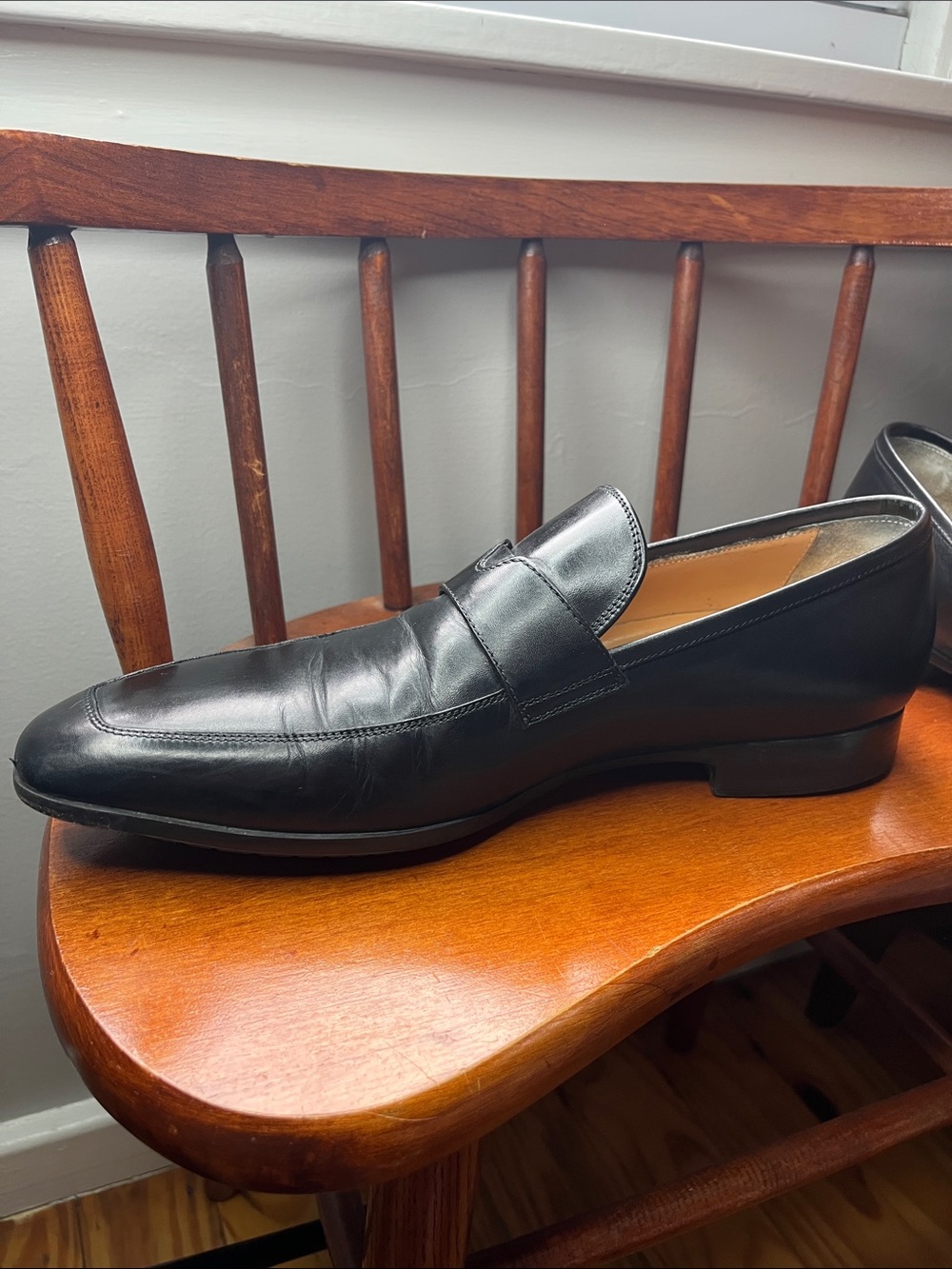 Santoni Black Leather Penny Loafers Italian Made Men’s Size 10 - Picture 5 of 10